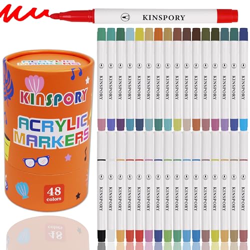 KINSPORY Acrylic Markers, 48 Colors Washable Coloring Drawing Paint Pens, DIY Art Crafts Making Kit, Creative Bucket Gift Box for Kids – Orange