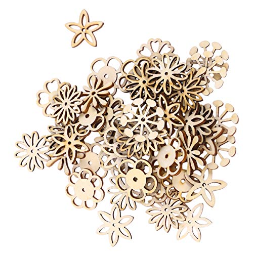 Sewroro 50pcs Unfinished Wooden Flower Cutouts Hollow Flower Wood Chip for DIY Crafts Wedding Christmas Decoration