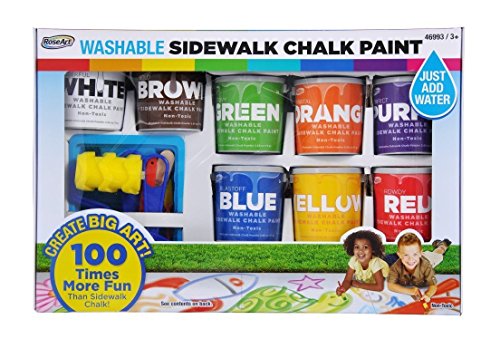 RoseArt Washable Sidewalk Chalk Paint, Big Super Set with 8 Colors & 2 Foam Brushes