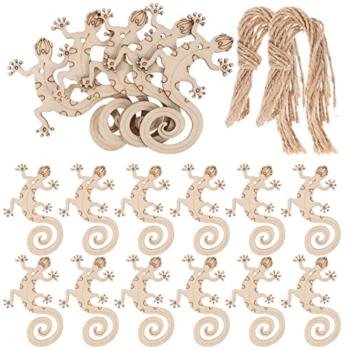 Sewroro Wooden Toys Wooden Flowers 50 Sets Wooden Lizard Cutout Lizard Shape Unfinished Wood Craft Cutouts Wood Gecko to Paint with Ropes for Arts