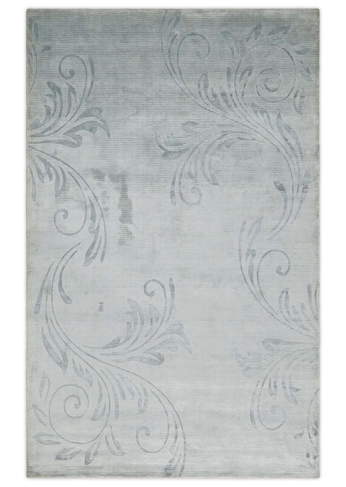 5×8 Hand Woven and hand carved Carved Silver and Gray Floral Art Silk Rug | KNT9