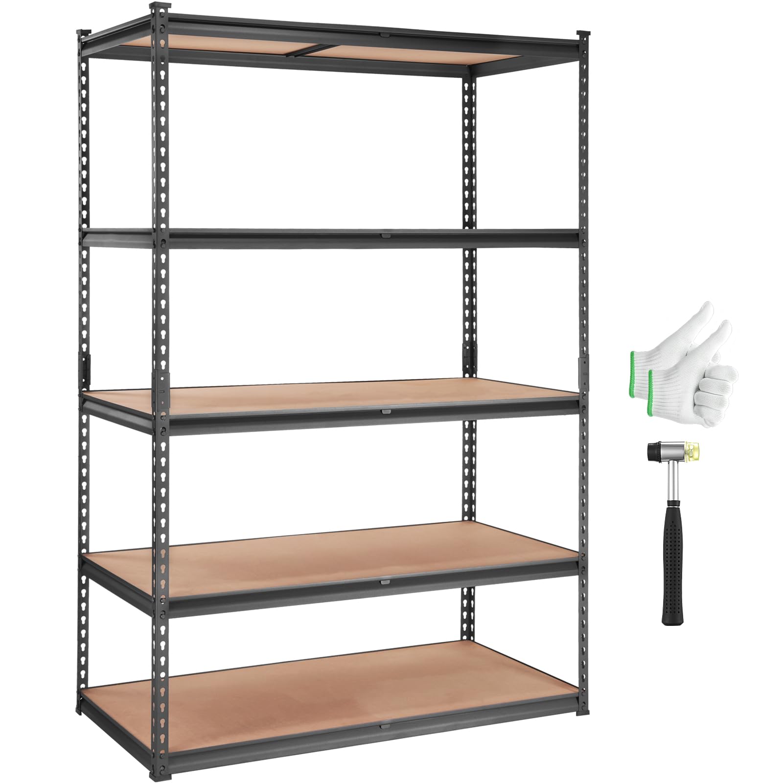 VEVOR Storage Shelving Unit, 5-Tier Adjustable, 2000 lbs Capacity, Heavy Duty Garage Shelves Metal Organizer Utility Rack, Black, 48″ L x 24″ W x 72″