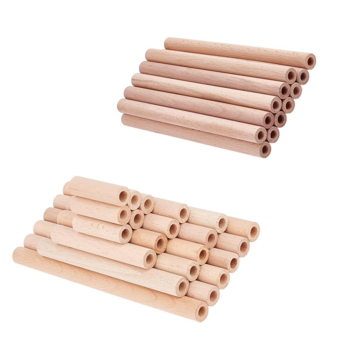 OLYCRAFT 12Pcs 7.9 Inch Hollow Wood Sticks & 38Pcs 2/3.9/5.9/7.9 Inch Round Wooden Dowel Rod with 8mm Hole Unfinished Beech Wood Rods Natural Wood