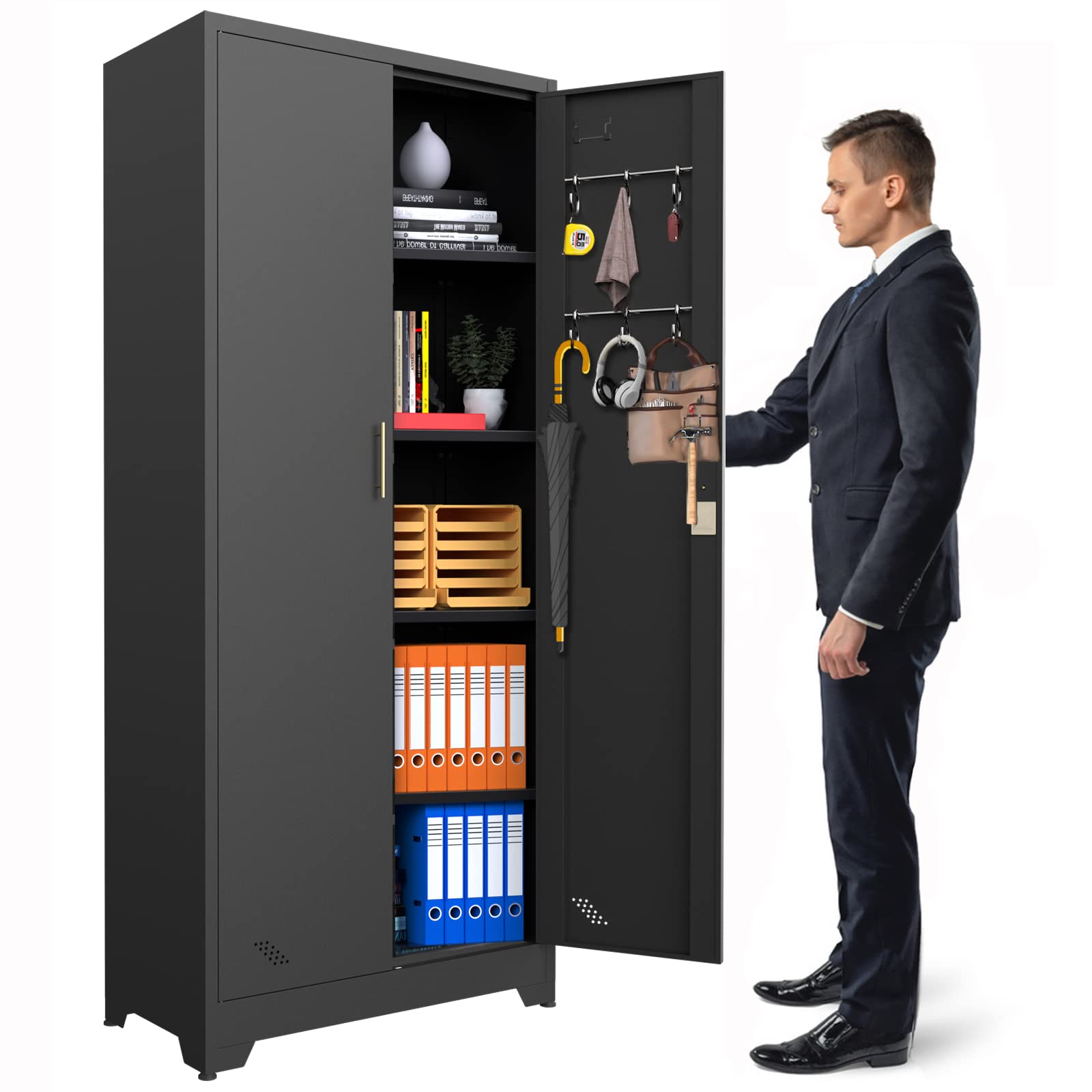 PAOFIN Metal Storage Cabinet,Storage Cabinet with Doors and Shelves,Garage Storage Cabinet with Lock for Office,Home,Garage,Gym,School