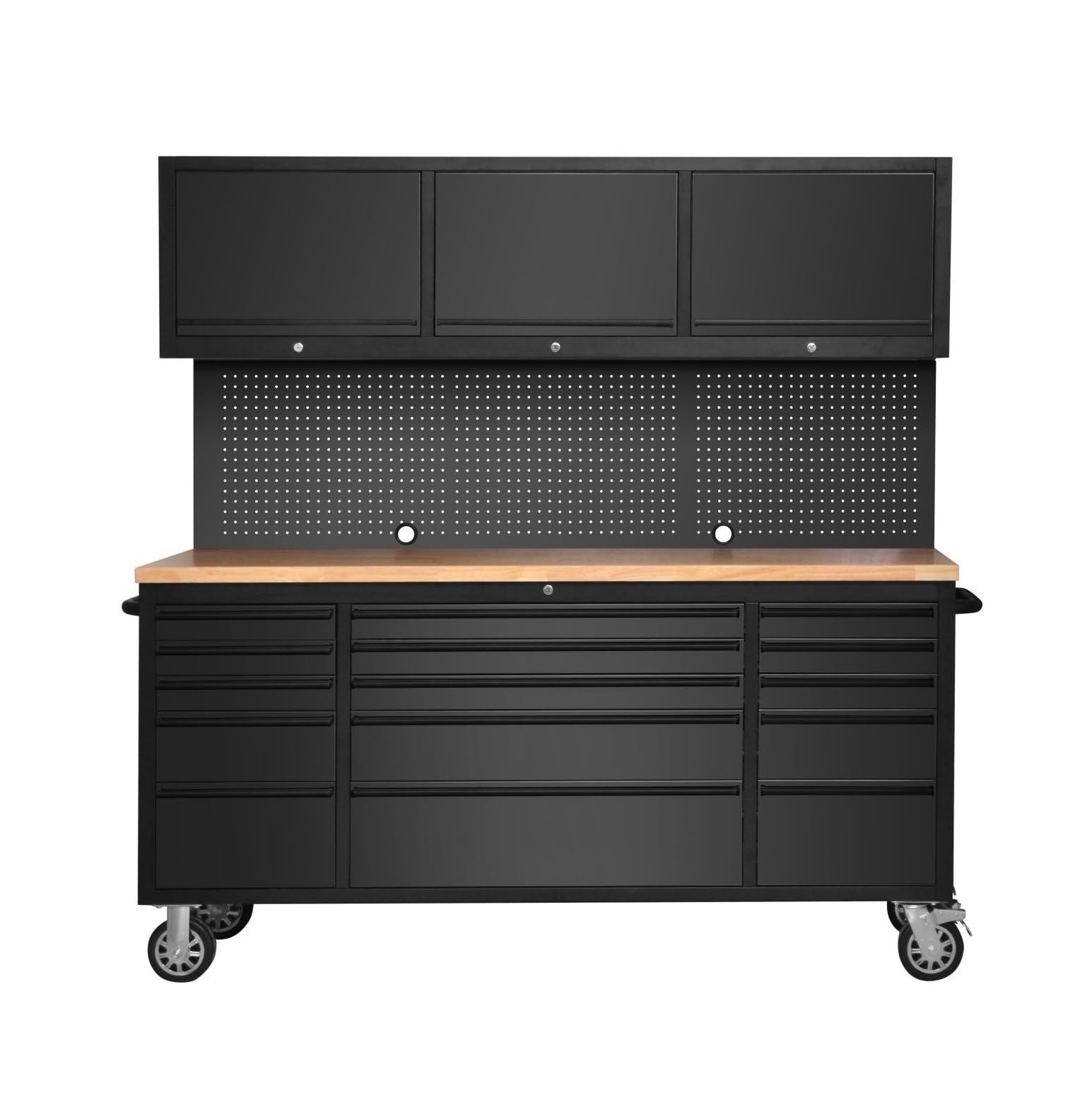 CT Copper Tailor 72-inch Tool Chest Cabinet Mobile Garage Workbench with 15 Storage Drawers and Wheels, 3 Upper Cabinet, Pegboard, Stainless Steel,