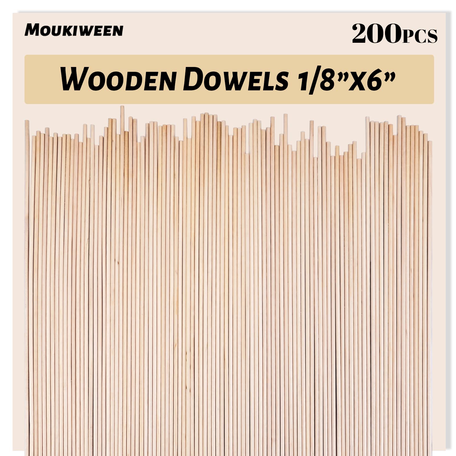 200 Pieces Wooden Dowel Rod-6″x1/8″ Unfinished Natural Hardwood Sticks, Round Craft Sticks,Wood Sticks for Crafting,Wooden Craft Sticks,Art Sticks