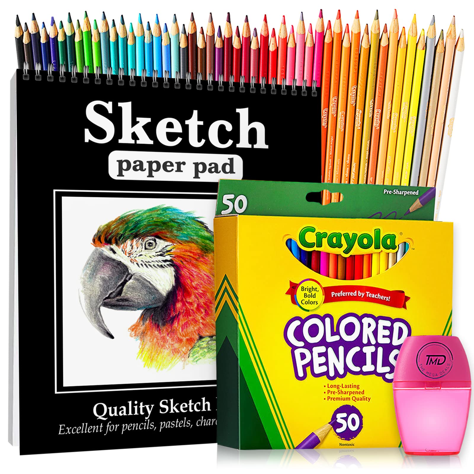 The Mega Deals Colored Pencils with Sketch book. Premium 50 Colored Pencils for Adult Coloring with sketchbook, drawing pad. Artist Color Pencils