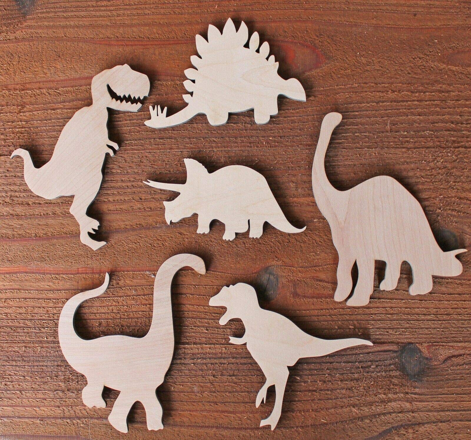 Set of 6 Large Dinosaur Wood Cutout Shapes 6″, 8″,10″ or 12″ available Cut out T-Rex Brontosaurus Brachiosaurus Velociraptor + more