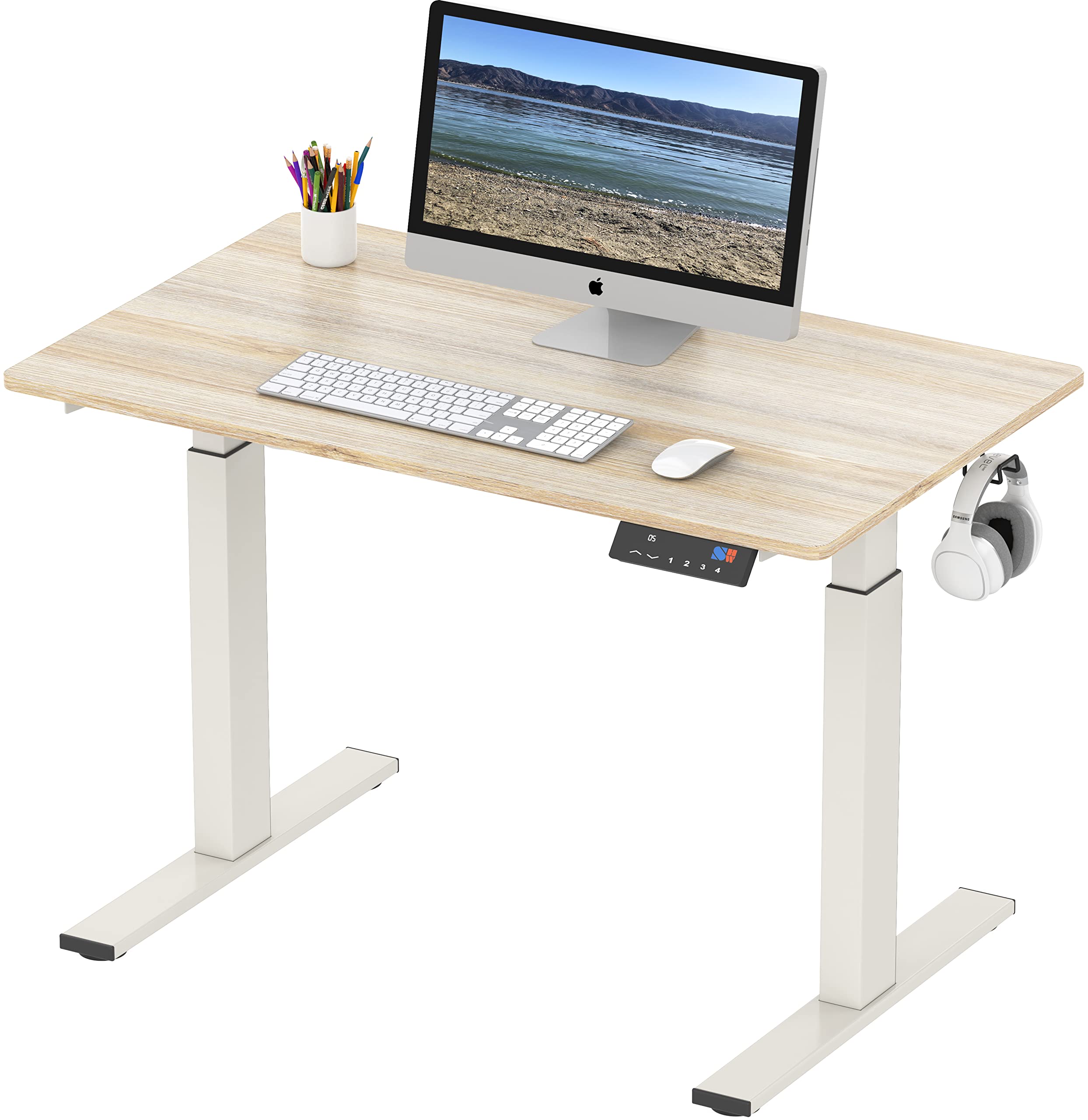 SHW Memory Preset Electric Height Adjustable Standing Desk, 40 x 24 Inches, Maple