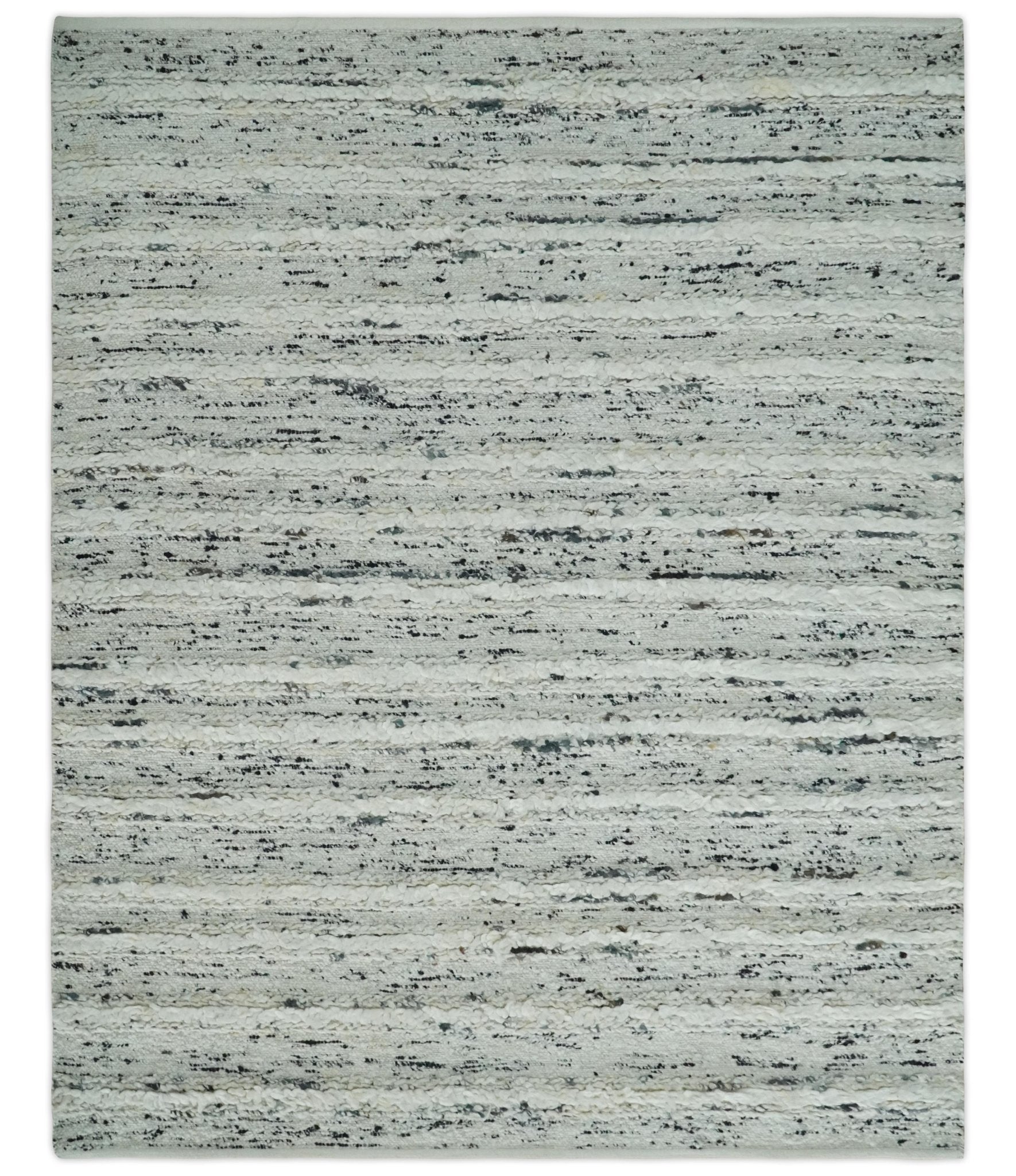 8×10  Contemporary Loop and Cut texture Hand knotted Ivory and Charcoal wool Area Rug