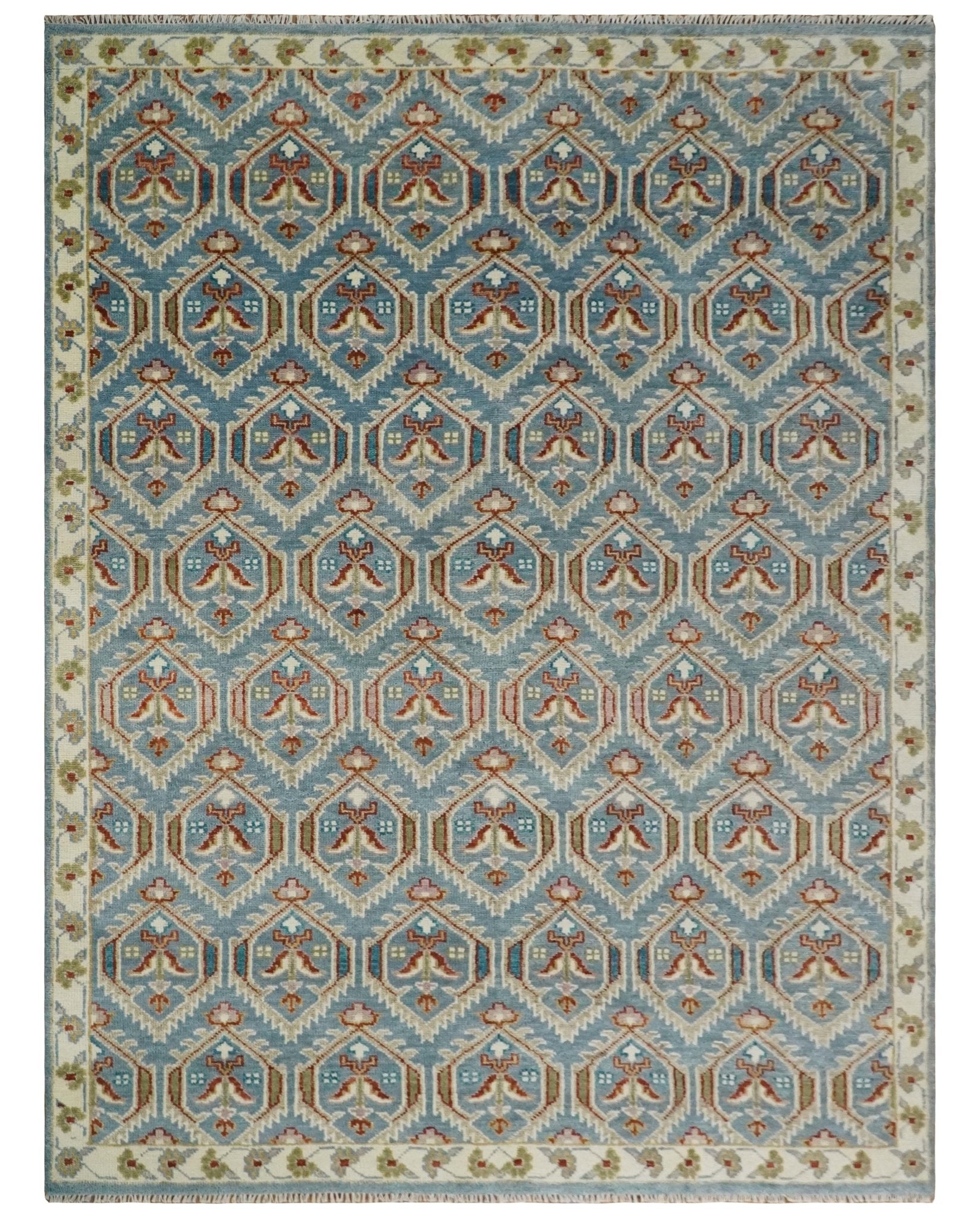 9×12 Hand Knotted Antique Blue, Beige and Rust Traditional Persian Oushak Wool Rug | TRDCP714