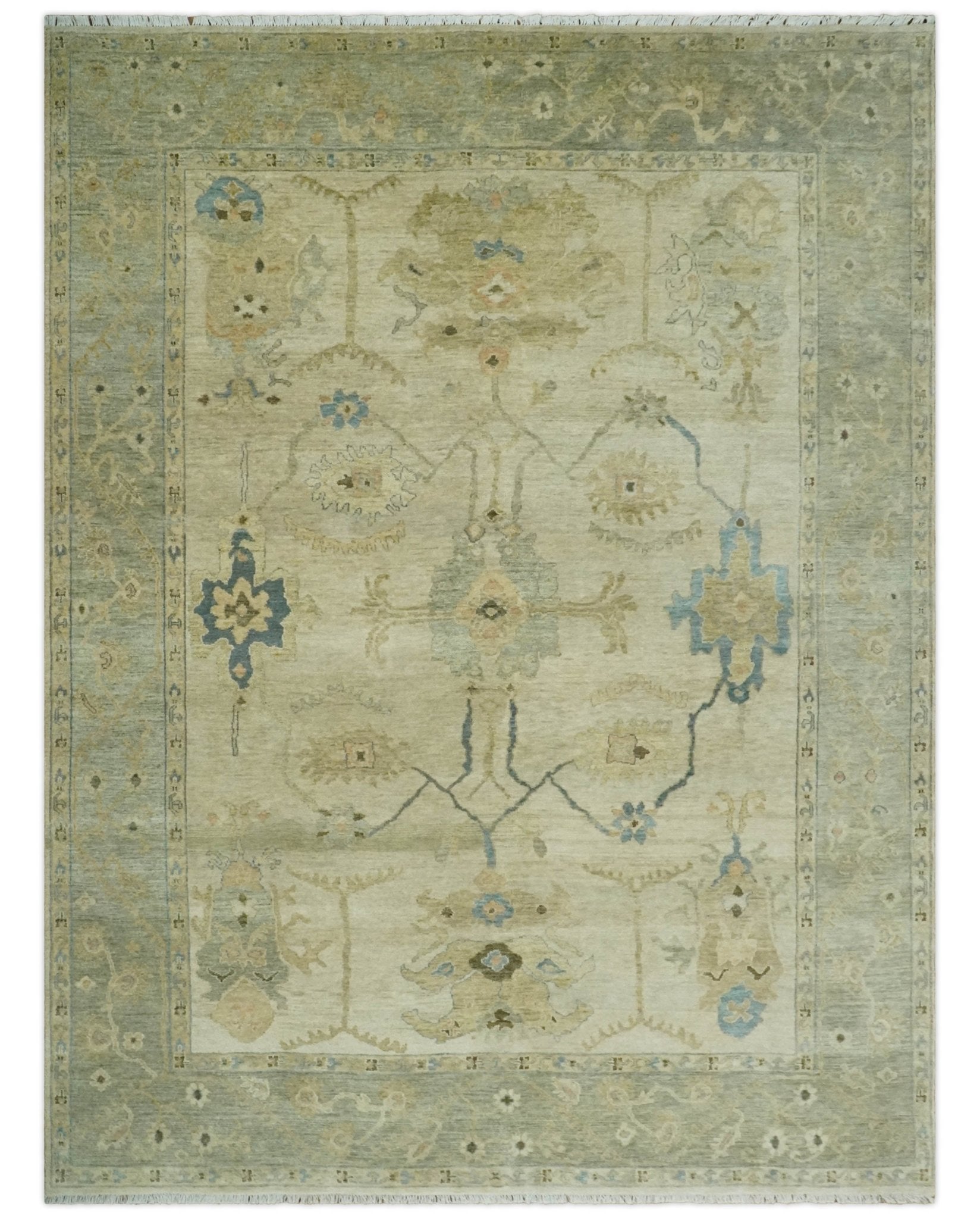 9×12 Hand Knotted Beige and Blue Traditional Vintage Persian Style Antique Wool Rug | TRDCP818