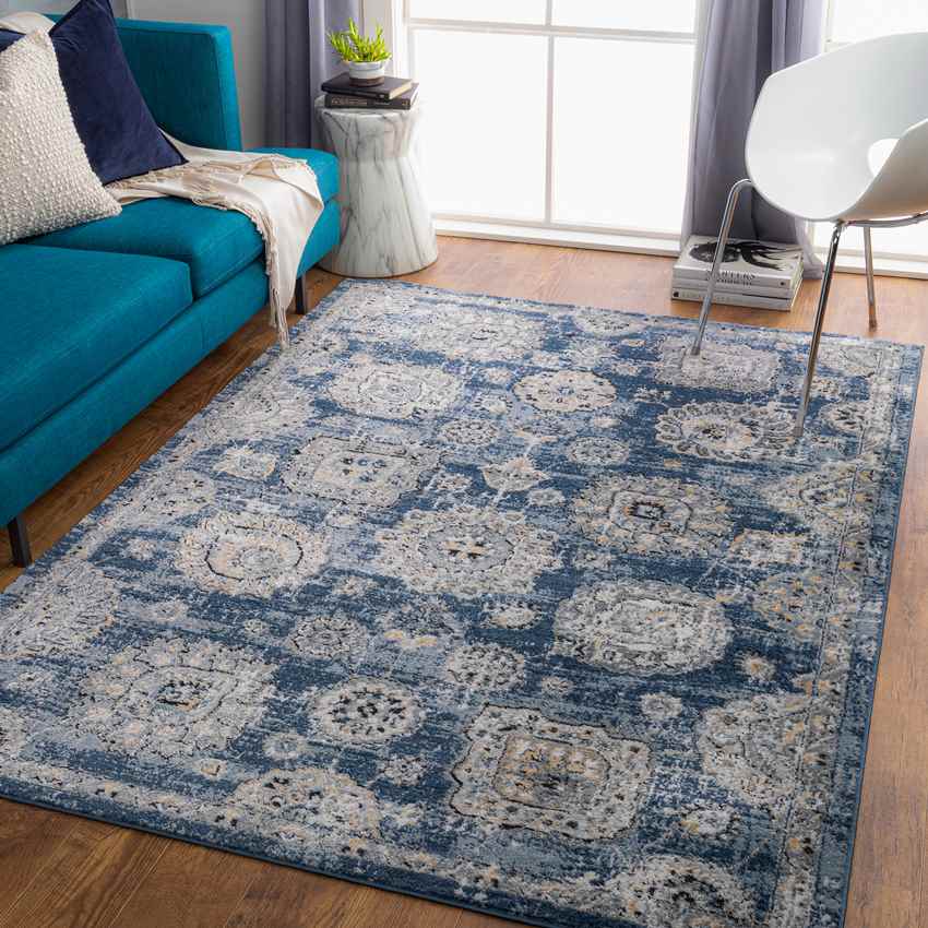 Mosbulten Traditional Navy Area Rug