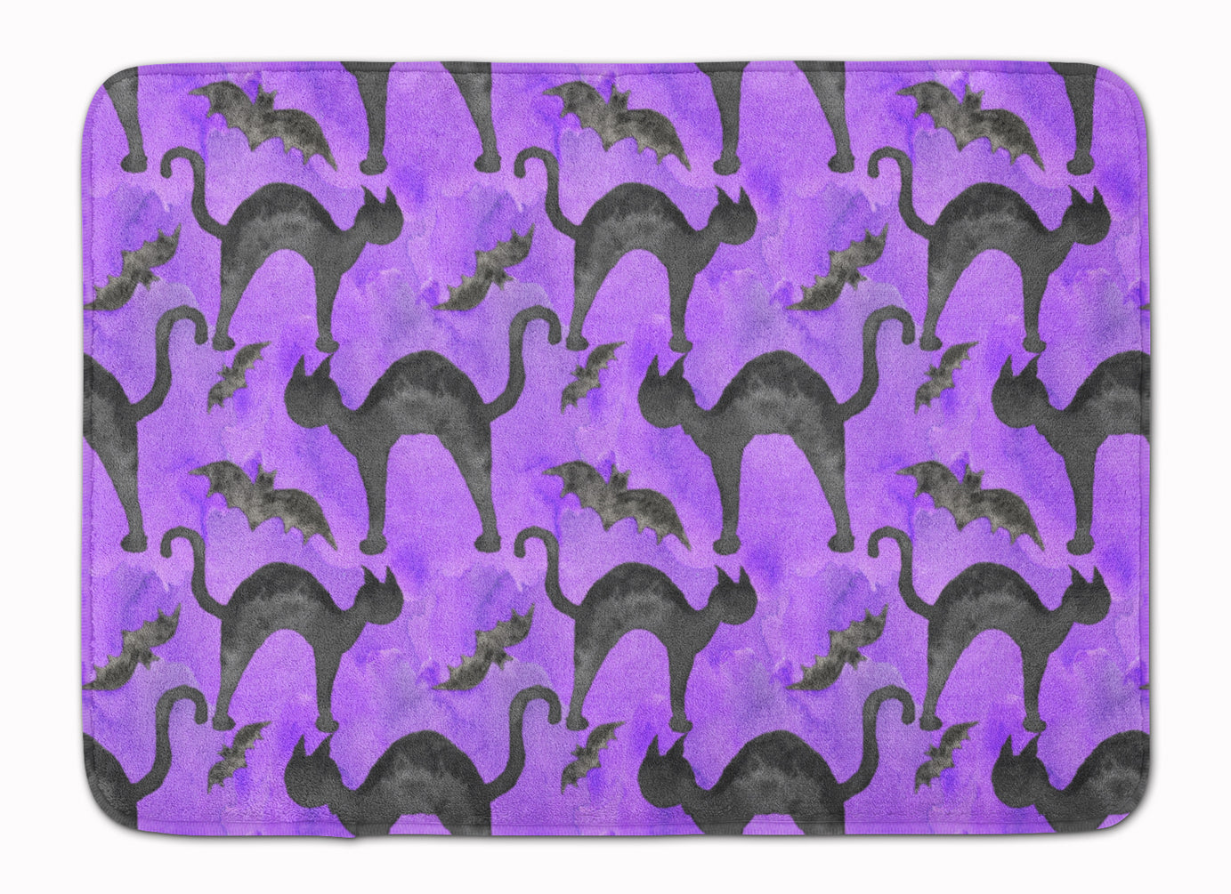 Watecolor Halloween Black Cats on Purple Machine Washable Memory Foam Mat BB7528RUG