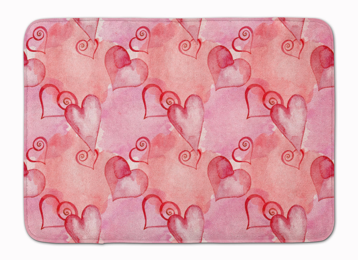 Watercolor Red Hearts Machine Washable Memory Foam Mat BB7565RUG