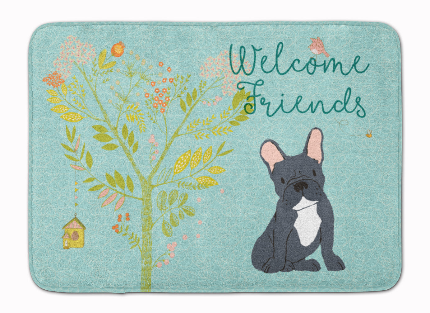 Welcome Friends Black French Bulldog Machine Washable Memory Foam Mat BB7632RUG