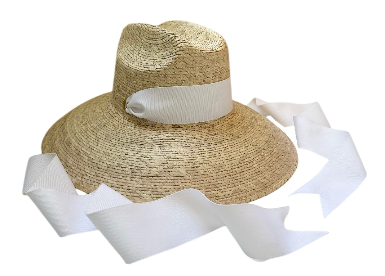 Hollyhock Sun Hat –  White Long Grosgrain Ribbon