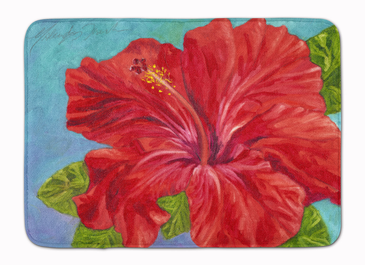 Red Hibiscus by Malenda Trick Machine Washable Memory Foam Mat TMTR0319RUG