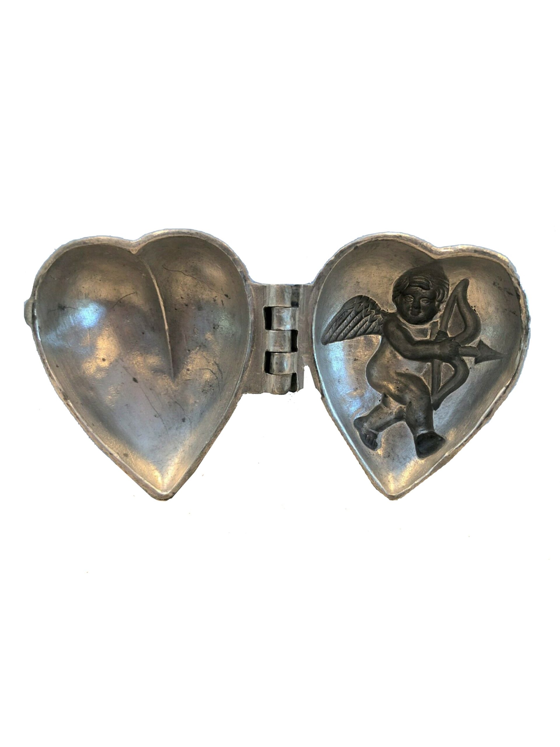 Vintage Pewter Heart with Cupid Ice Cream Mold