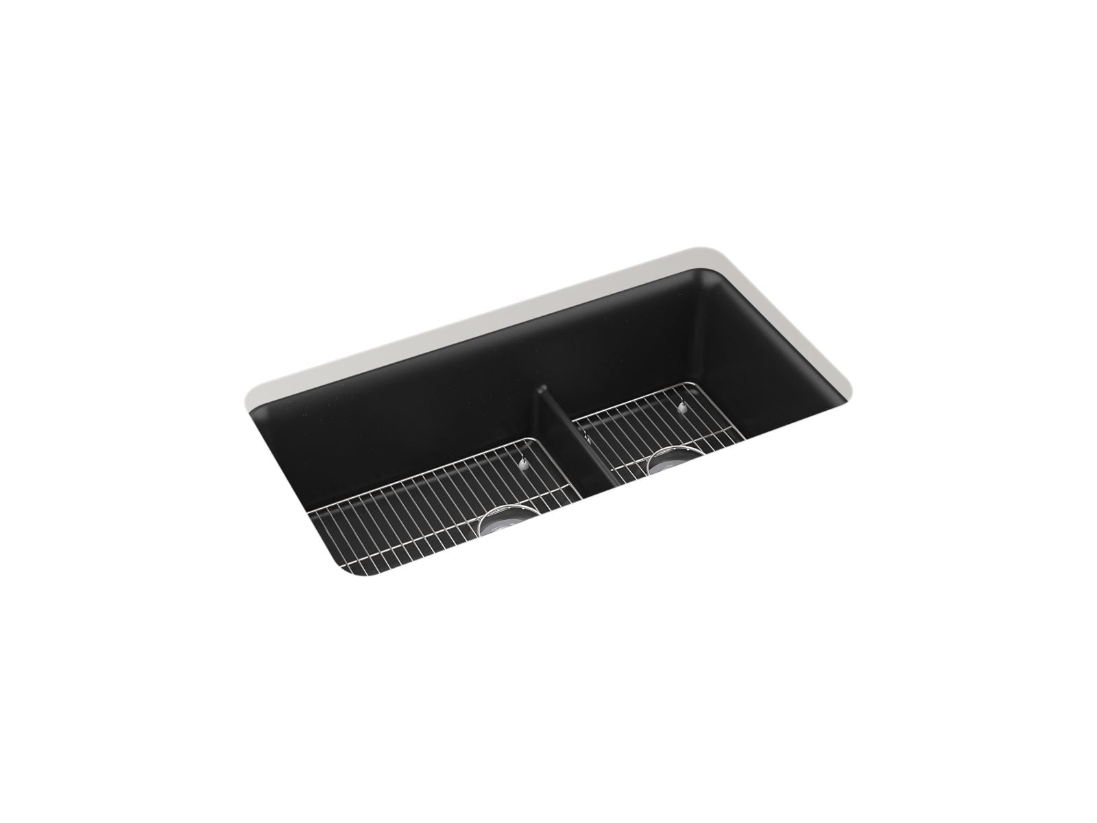 KOHLER K-27786-CM1 Cairn Smart Divide 33-1/2″ Undermount Double-Bowl Kitchen Sink In Matte Black