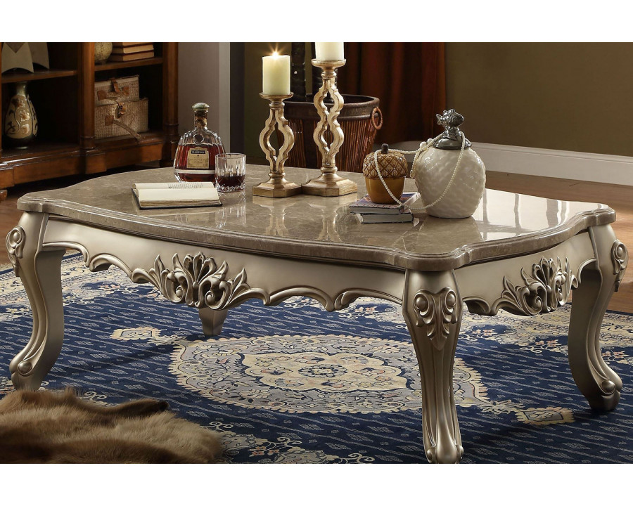 ACME – Ranita Coffee Table in Marble Top/Champagne