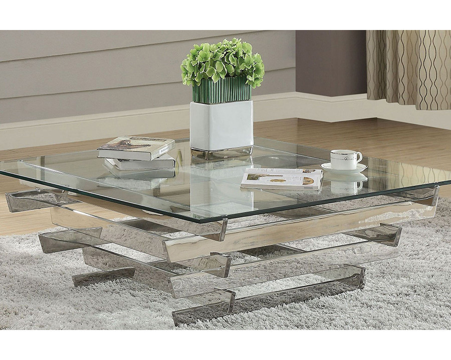 ACME – Salonius Coffee Table in Clear Glass/Stainless Steel