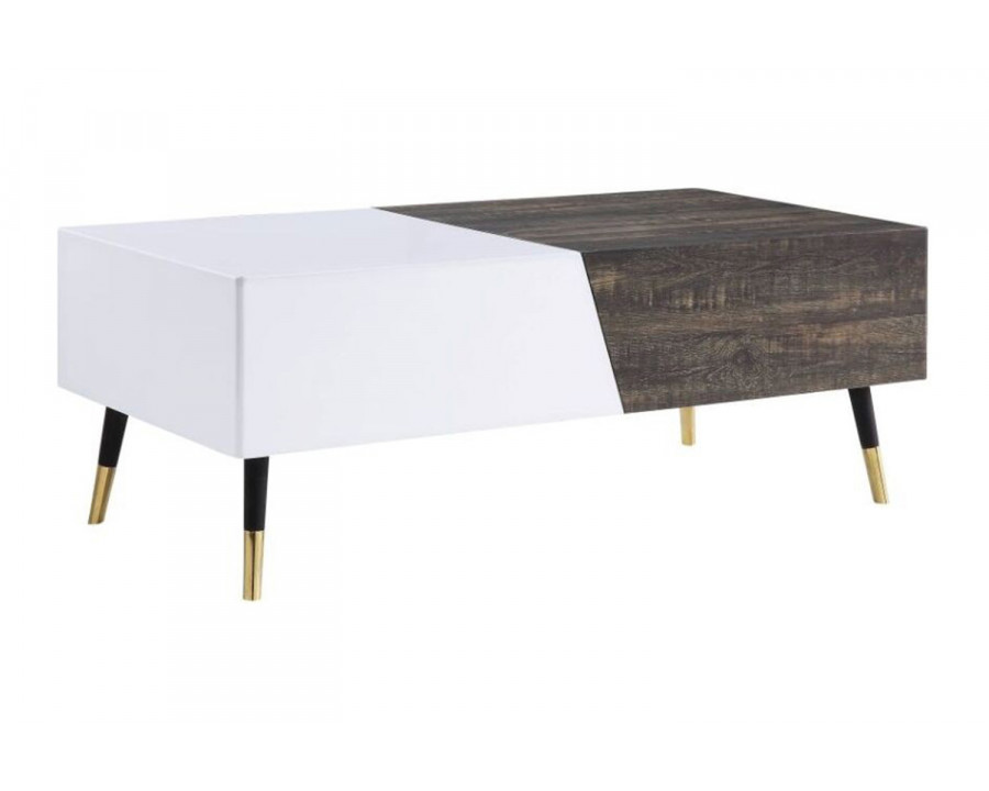 ACME – Orion Coffee Table in White High Gloss/Rustic Oak