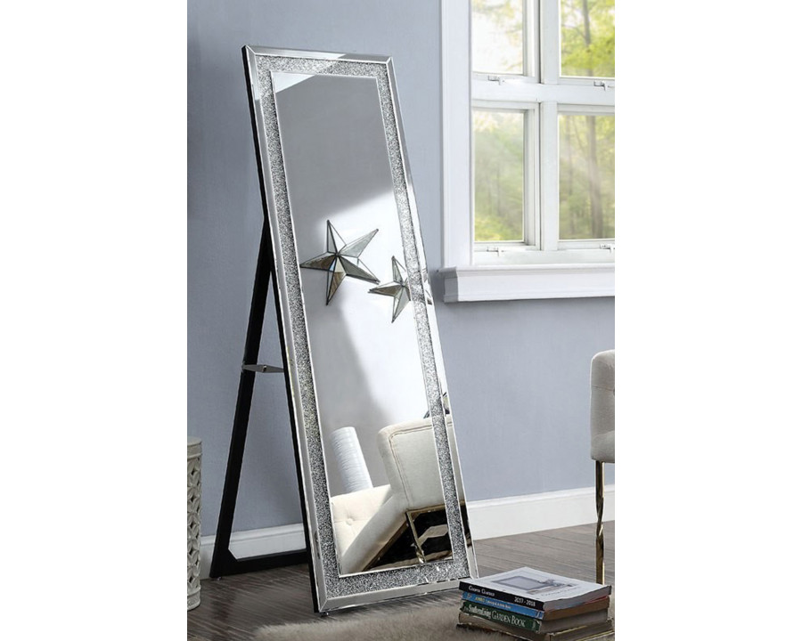 ACME – Noralie Floor Mirror in Mirrored/Faux Diamonds (97157)