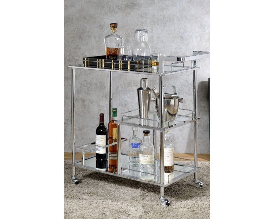 ACME – Splinter Serving Cart in Clear Glass/Chrome