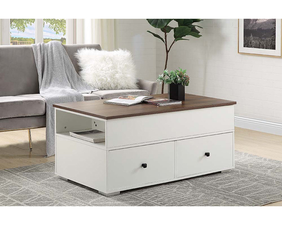 ACME – Raeden Coffee Table with Lift Top in White/Walnut