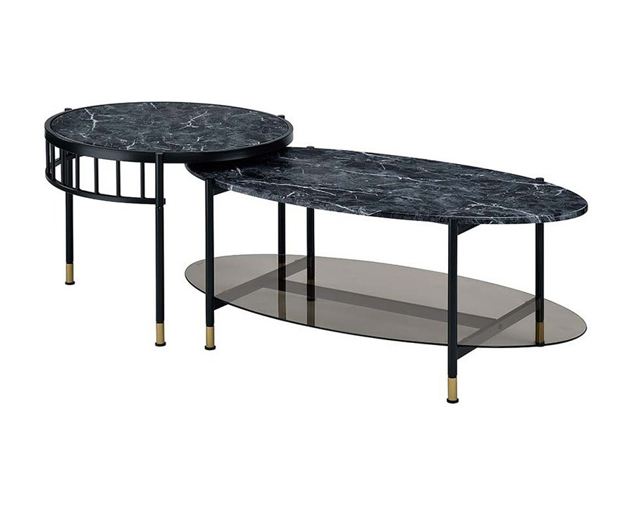 ACME – Silas Nesting Coffee Table Set in Faux Marble Top/Black