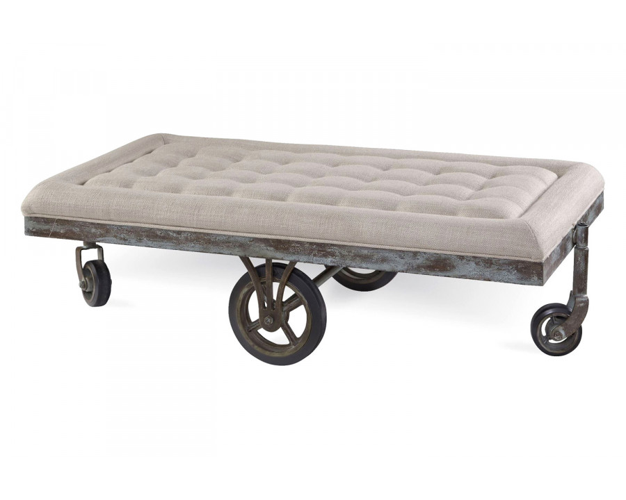 A.R.T. – Epicenters Williamsburg Upholstered Factory Cart Cocktail Table