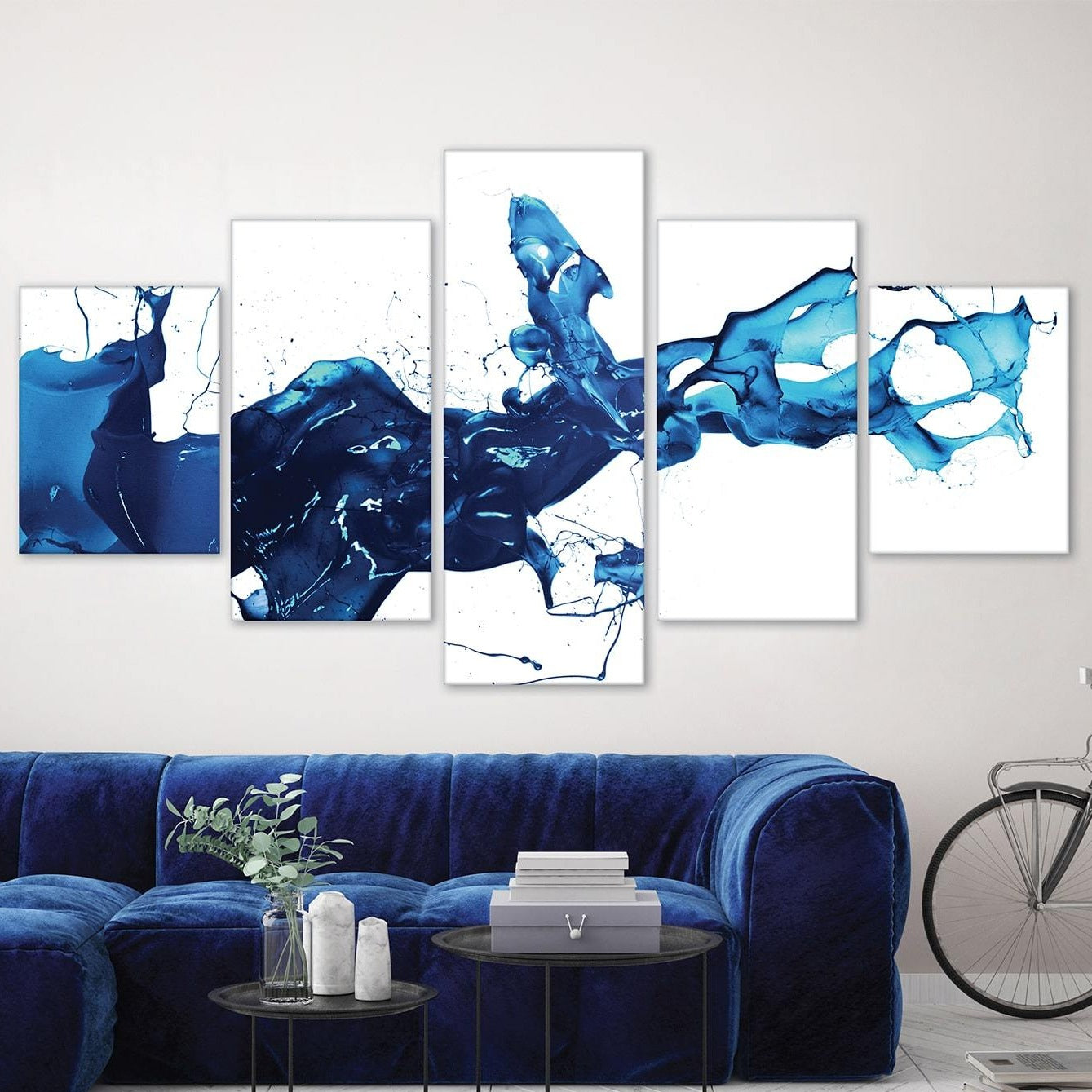 Cobalt Splash Canvas – 5 Panel