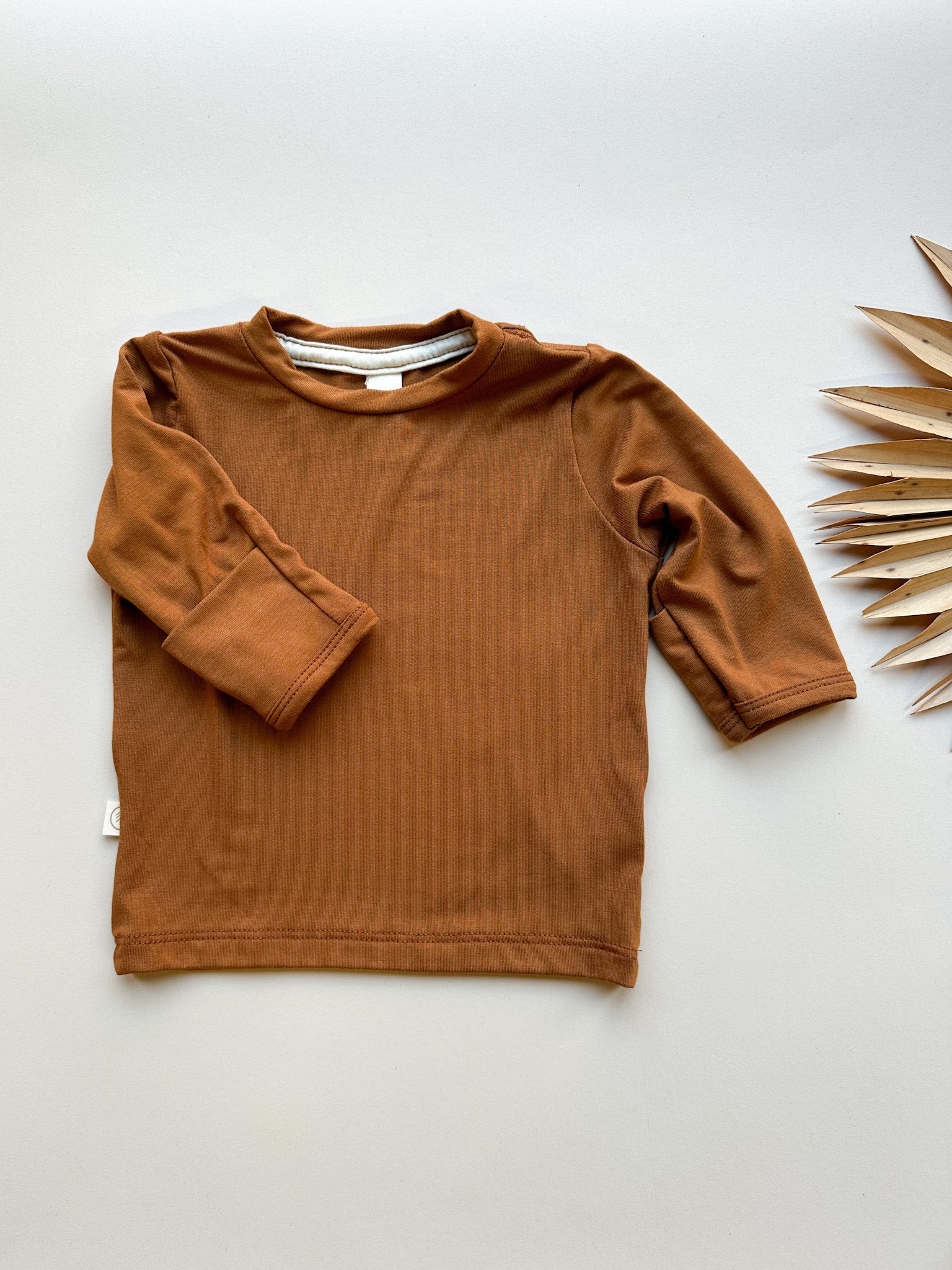 Long Sleeve Crew Neck Tee With Mittens | Baby & Toddler | Luxury Bamboo | Ginger