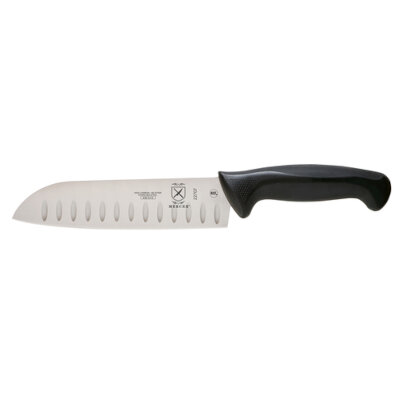 Mercer M22707 – Santoku Knife, 7″, granton edge, stamped, Japanese steel, black handle