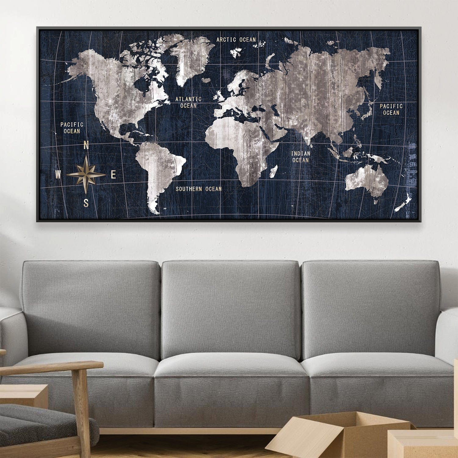 Noir Map Canvas – Single Panel