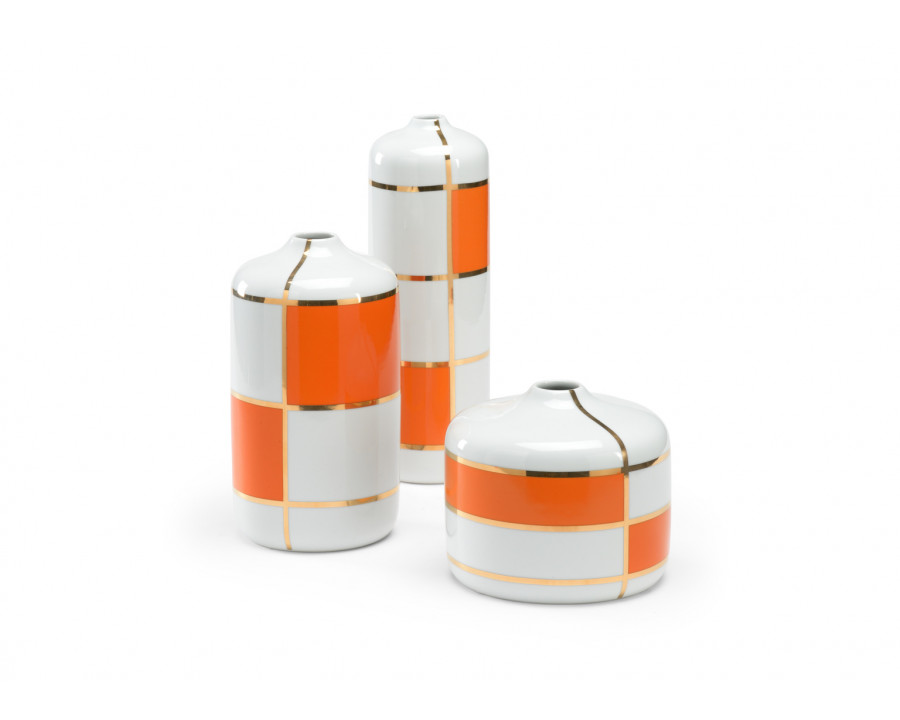 Wildwood – Massaro Canisters (S3) in Orange Decal/Gold/White Glaze, Ceramic/Porcelain