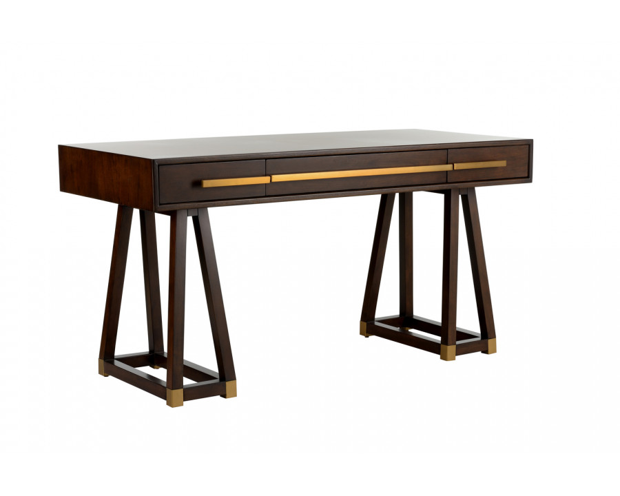 Wildwood – Renzo Desk in Brown/Antique Brass, Wood