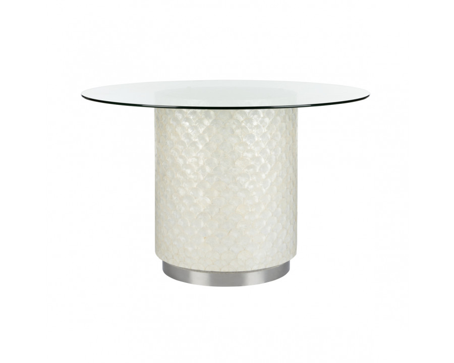 Wildwood – Samal Dining Table in Natural White/Clear, Wood/Capiz Shell/Glass