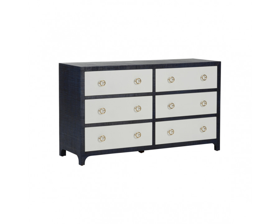 Wildwood – Rialto Chest in White/Navy Blue, Wood/Raffia