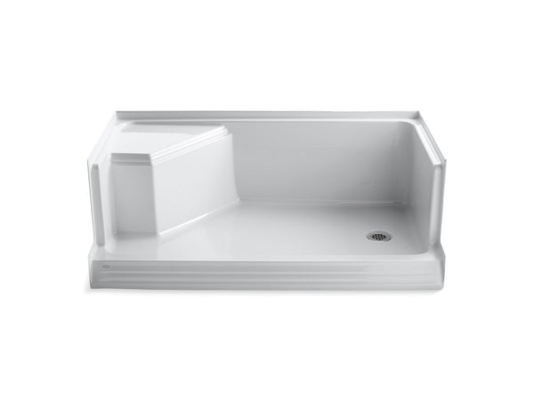 Memoirs® 60″ x 36″ Single threshold right-hand drain shower base with integral seat at left