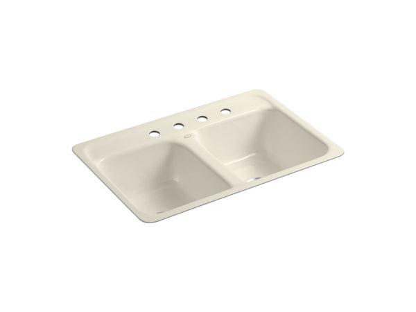 Delafield® 32″ X 21″ X 8-1/2″ Tile-In Metal Frame Double-Equal Kitchen Sink With 4 Faucet Holes